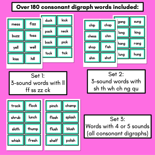 Resource preview 3 for CONSONANT DIGRAPHS CARD GAME - ch sh th wh ck ll ss ff zz qu ng - Crash Phonics Game