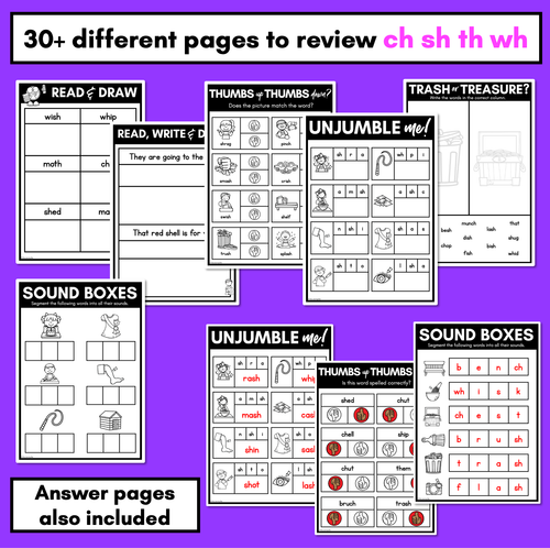 Resource preview 3 for CH SH TH WH Worksheets - PHONICS REVIEW for Consonant Digraphs