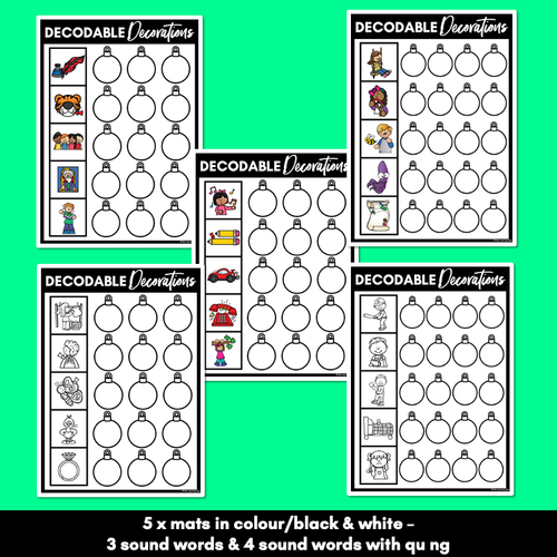 Resource preview 3 for Christmas Phonics Activities - Consonant Digraphs QU NG Word Mats - Decodable Decorations