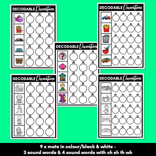 Resource preview 4 for Christmas Phonics Activities - Consonant Digraphs CH SH TH WH Word Mats - Decodable Decorations