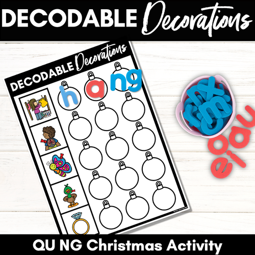 Resource preview 2 for Christmas Phonics Activities - Consonant Digraphs QU NG Word Mats - Decodable Decorations