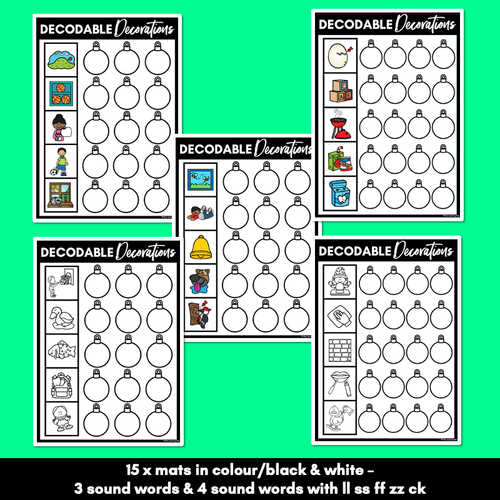 Resource preview 3 for Christmas Phonics Activities - Consonant Digraphs LL SS FF ZZ CK Word Mats - Decodable Decorations