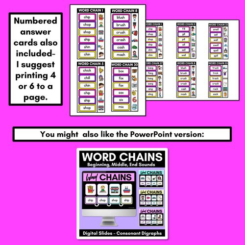 Resource preview 3 for Consonant Digraph Word Chains for Beginning, Middle & End Sounds