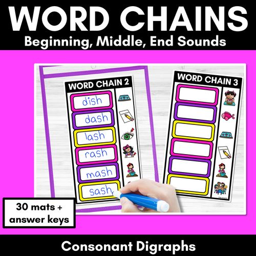 Resource preview 1 for Consonant Digraph Word Chains for Beginning, Middle & End Sounds