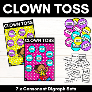 Consonant Digraph Words Phonics Game - CLOWN TOSS Phonics Game