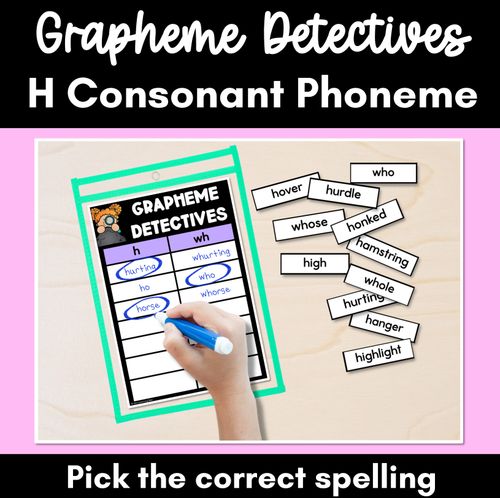 Resource preview 1 for H Consonant Phoneme Words Game - H Phoneme Decodable Words Activity - Grapheme Detectives