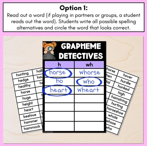 Resource preview 2 for H Consonant Phoneme Words Game - H Phoneme Decodable Words Activity - Grapheme Detectives