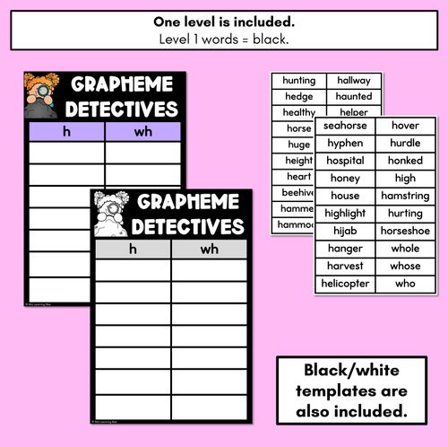 Resource preview 4 for H Consonant Phoneme Words Game - H Phoneme Decodable Words Activity - Grapheme Detectives