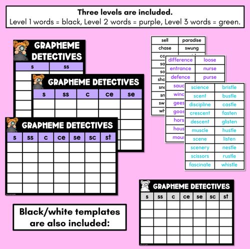 Resource preview 4 for Consonant Sound S Words Game - S Phoneme Decodable Words Activity -  Grapheme Detectives