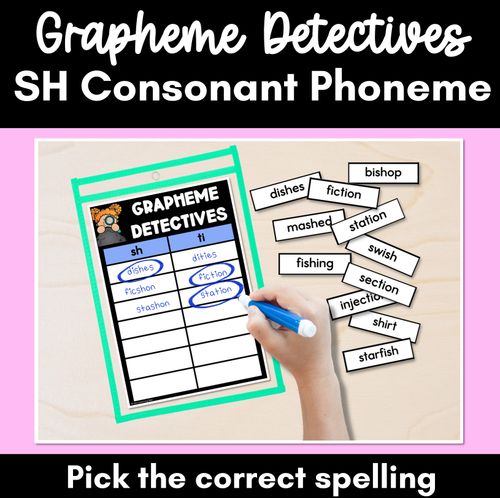 Resource preview 1 for SH Sound Words Game - SH Phoneme Decodable Words Activity - Grapheme Detectives