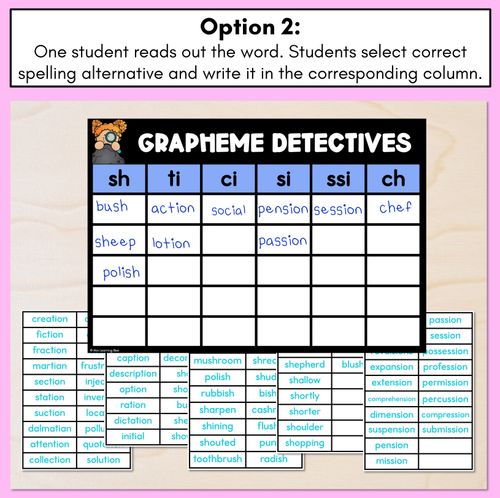 Resource preview 3 for SH Sound Words Game - SH Phoneme Decodable Words Activity - Grapheme Detectives