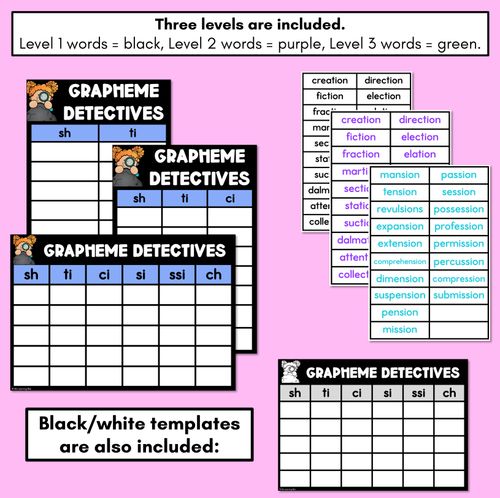 Resource preview 4 for SH Sound Words Game - SH Phoneme Decodable Words Activity - Grapheme Detectives