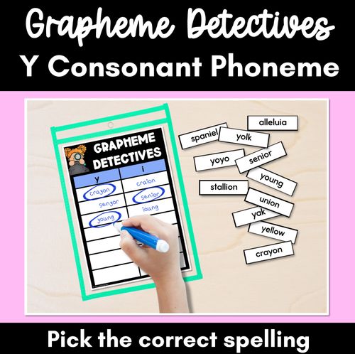 Resource preview 1 for Y Consonant Phoneme Words Game - Y Phoneme Decodable Words Activity - Grapheme Detectives