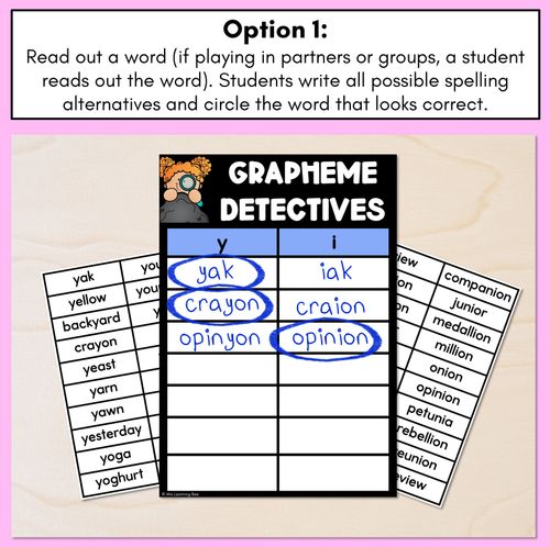 Resource preview 2 for Y Consonant Phoneme Words Game - Y Phoneme Decodable Words Activity - Grapheme Detectives