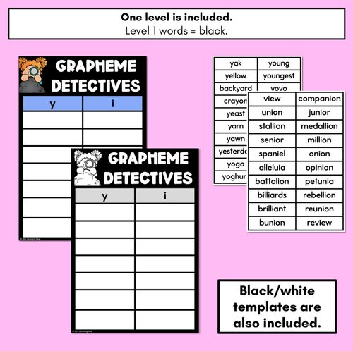 Resource preview 4 for Y Consonant Phoneme Words Game - Y Phoneme Decodable Words Activity - Grapheme Detectives