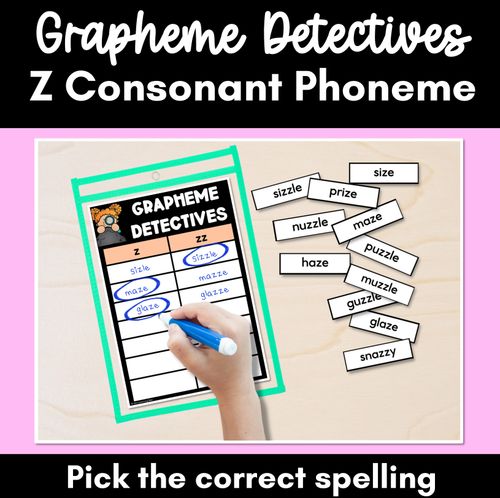 Resource preview 1 for Consonant Sound Z Words Game - Z Phoneme Decodable Words Activity -  Grapheme Detectives