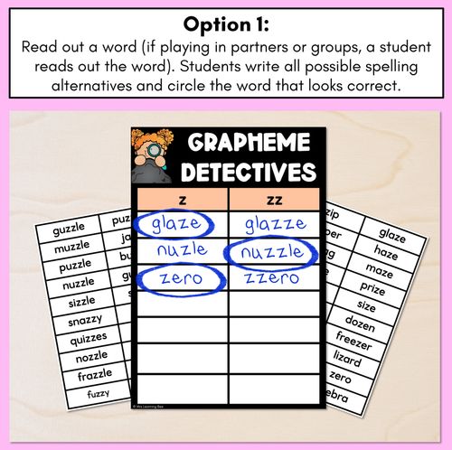 Resource preview 2 for Consonant Sound Z Words Game - Z Phoneme Decodable Words Activity -  Grapheme Detectives