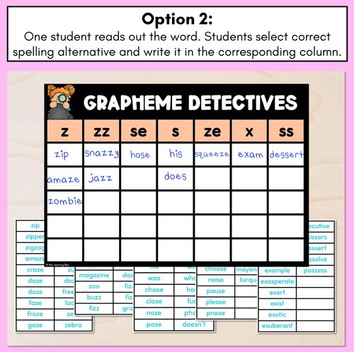 Resource preview 3 for Consonant Sound Z Words Game - Z Phoneme Decodable Words Activity -  Grapheme Detectives