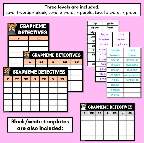 Resource preview 4 for Consonant Sound Z Words Game - Z Phoneme Decodable Words Activity -  Grapheme Detectives