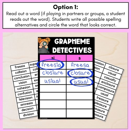 Resource preview 2 for ZH Consonant Phoneme Words Game - ZH Phoneme Decodable Words Activity - Grapheme Detectives