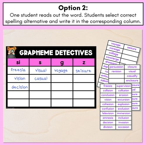 Resource preview 3 for ZH Consonant Phoneme Words Game - ZH Phoneme Decodable Words Activity - Grapheme Detectives