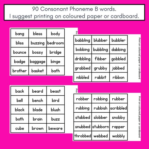 Resource preview 4 for CONSONANT PHONEME B, BB PHONICS GAME - Roll It, Read It or Spell It, Keep It