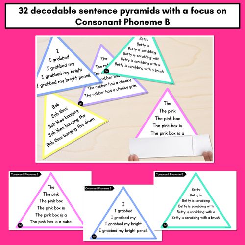 Resource preview 2 for CONSONANT PHONEME B WORDS - Decodable Sentence Pyramids - Phonics Fluency