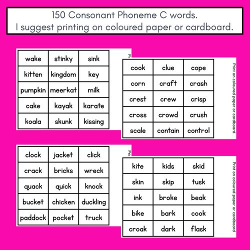 Resource preview 4 for CONSONANT PHONEME C, CK, K PHONICS GAME - Roll It, Read It or Spell It, Keep It