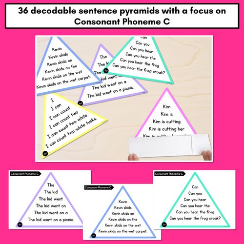 Resource preview 2 for CONSONANT PHONEME C WORDS - Decodable Sentence Pyramids - Phonics Fluency