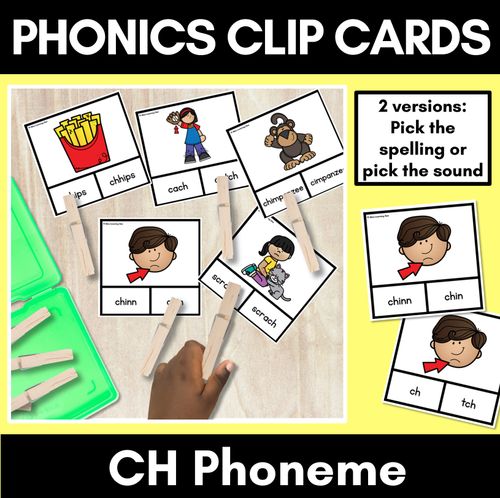 Resource preview 1 for Consonant Phoneme CH Clip Cards - CH, TCH - Consonant Sounds Phonics Game