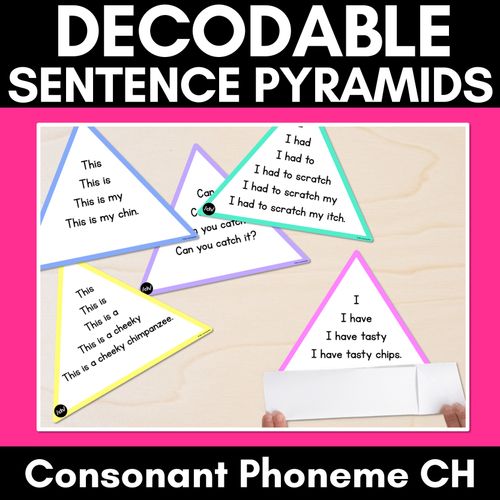 Resource preview 1 for CONSONANT PHONEME CH WORDS - Decodable Sentence Pyramids - Phonics Fluency