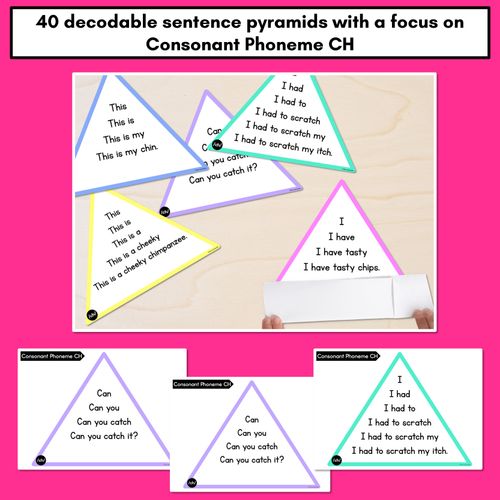Resource preview 2 for CONSONANT PHONEME CH WORDS - Decodable Sentence Pyramids - Phonics Fluency