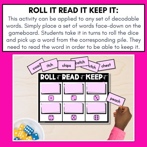 Resource preview 2 for CONSONANT PHONEME CH, TCH PHONICS GAME - Roll It, Read It or Spell It, Keep It