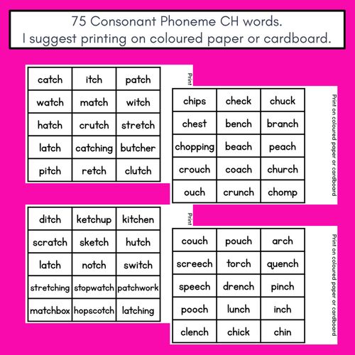 Resource preview 4 for CONSONANT PHONEME CH, TCH PHONICS GAME - Roll It, Read It or Spell It, Keep It