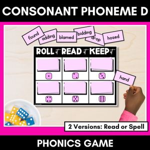 CONSONANT PHONEME D, DD, ED PHONICS GAME - Roll It, Read It or Spell It, Keep It