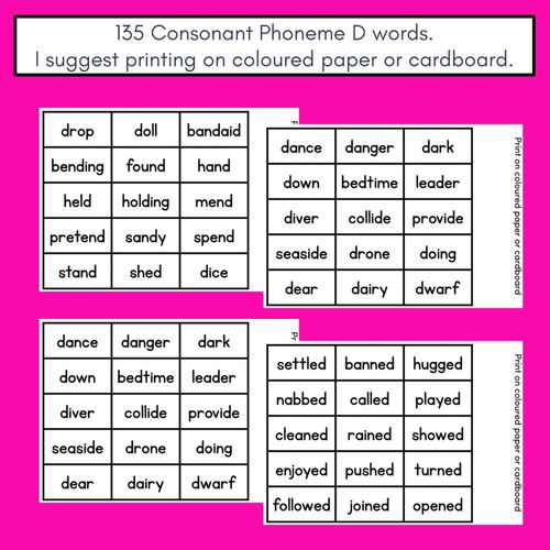 Resource preview 4 for CONSONANT PHONEME D, DD, ED PHONICS GAME - Roll It, Read It or Spell It, Keep It