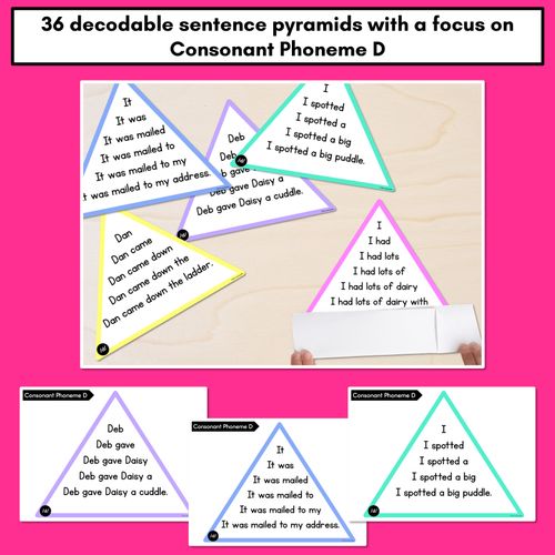 Resource preview 2 for CONSONANT PHONEME D WORDS - Decodable Sentence Pyramids - Phonics Fluency