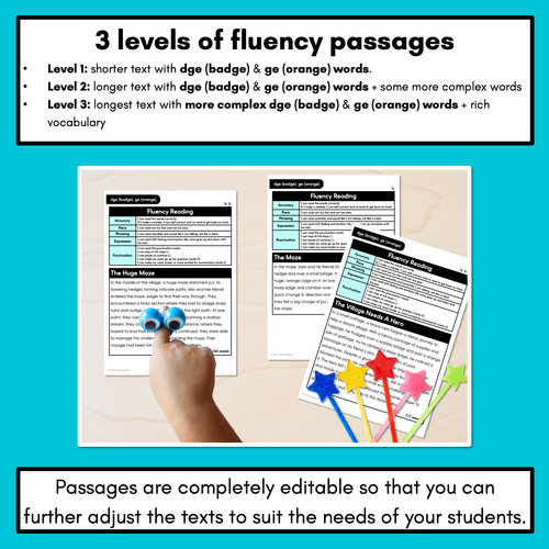 Resource preview 2 for Editable Differentiated Decodable Fluency Texts - dge (badge), ge (orange)