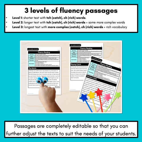 Resource preview 2 for Editable Differentiated Decodable Fluency Texts - tch (catch), ch (rich)