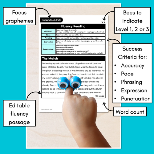 Resource preview 3 for Editable Differentiated Decodable Fluency Texts - tch (catch), ch (rich)