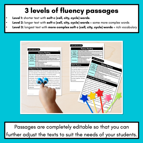 Resource preview 2 for Editable Differentiated Decodable Fluency Texts - soft c (cell, city, cycle)