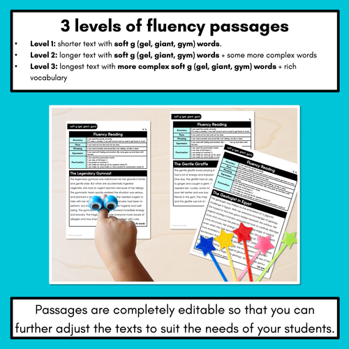 Resource preview 2 for Editable Differentiated Fluency Texts - soft g (gel, giant, gym)