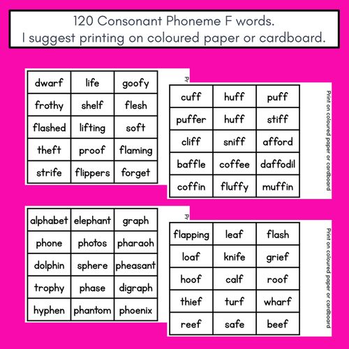 Resource preview 4 for CONSONANT PHONEME F, FF, PH PHONICS GAME - Roll It, Read It or Spell It, Keep It