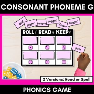 CONSONANT PHONEME G, GG PHONICS GAME - Roll It, Read It or Spell It, Keep It