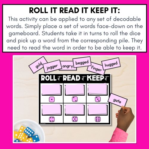 Resource preview 2 for CONSONANT PHONEME G, GG PHONICS GAME - Roll It, Read It or Spell It, Keep It