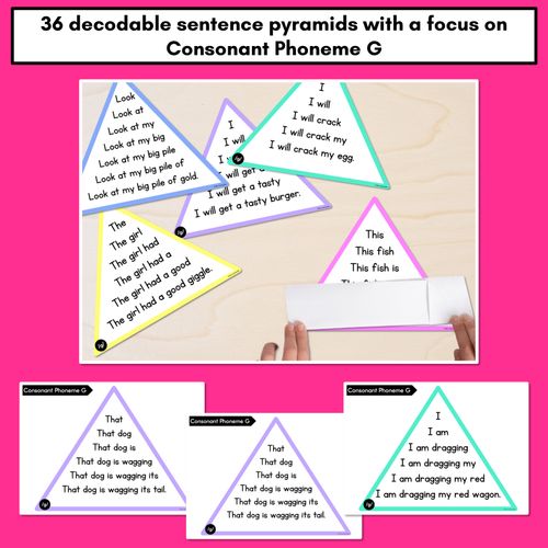 Resource preview 2 for CONSONANT PHONEME G WORDS - Decodable Sentence Pyramids - Phonics Fluency