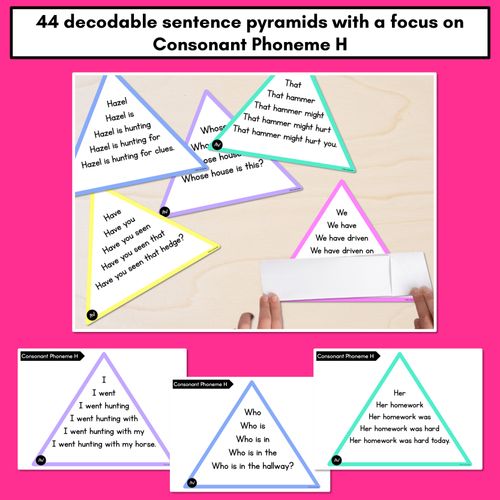 Resource preview 2 for CONSONANT PHONEME H WORDS - Decodable Sentence Pyramids - Phonics Fluency