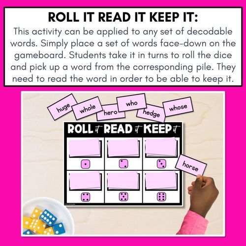 Resource preview 2 for CONSONANT PHONEME H, WH PHONICS GAME - Roll It, Read It or Spell It, Keep It