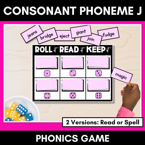 Resource preview 1 for CONSONANT PHONEME J, G, DGE PHONICS GAME - Roll It, Read It or Spell It, Keep It