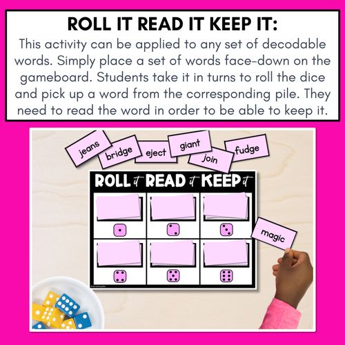 Resource preview 2 for CONSONANT PHONEME J, G, DGE PHONICS GAME - Roll It, Read It or Spell It, Keep It